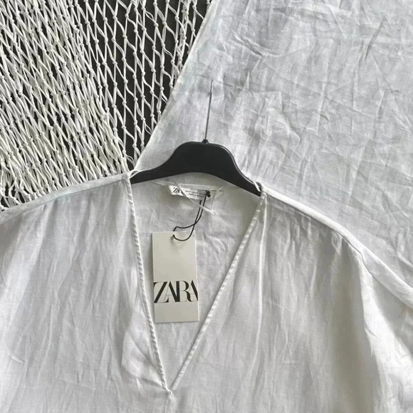 Zara Womens Bloggers Fave Linen Macrame Fringed Midi Dress White Size Medium - Picture 8 of 16